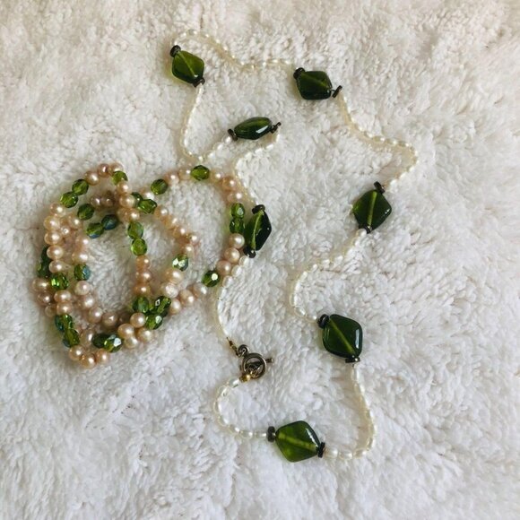 Green Glass & Pearl Jewelry‎ lot (4 pcs) - Picture 1 of 8